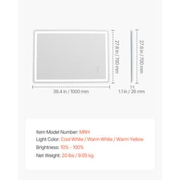LED koupelnové zrcadlo, 70 x 100 cm LED koupelnové zrcadlo s předním a zadním podsvícením, zrcadlo s paměťovou funkcí a úpravou proti zamlžování s osvětlením, plynule stmívatelné koupelnové zrcadlo ve 3 barvách, nástěnné - miniatura 4