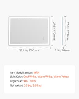 LED koupelnové zrcadlo, 70 x 100 cm LED koupelnové zrcadlo s předním a zadním podsvícením, zrcadlo s paměťovou funkcí a úpravou proti zamlžování s osvětlením, plynule stmívatelné koupelnové zrcadlo ve 3 barvách, nástěnné - miniatura 13