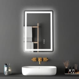 LED koupelnové zrcadlo, 50 x 70 cm LED koupelnové zrcadlo s předním a zadním podsvícením, zrcadlo s paměťovou funkcí a světly proti zamlžování, plynule stmívatelné koupelnové zrcadlo ve 3 barvách, nástěnné - miniatura 1