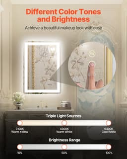 LED koupelnové zrcadlo, 50 x 70 cm LED koupelnové zrcadlo s předním a zadním podsvícením, zrcadlo s paměťovou funkcí a světly proti zamlžování, plynule stmívatelné koupelnové zrcadlo ve 3 barvách, nástěnné - miniatura 3