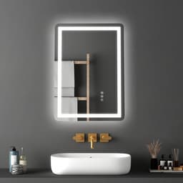 LED koupelnové zrcadlo, 50 x 70 cm LED koupelnové zrcadlo s předním a zadním podsvícením, zrcadlo s paměťovou funkcí a světly proti zamlžování, plynule stmívatelné koupelnové zrcadlo ve 3 barvách, nástěnné - miniatura 13