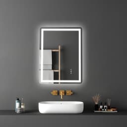 LED koupelnové zrcadlo, 60 x 80 cm LED koupelnové zrcadlo s předním a podsvícením, zrcadlo s paměťovou funkcí a světly s úpravou proti zamlžování, plynule stmívatelné koupelnové zrcadlo ve 3 barvách, nástěnné - miniatura 1