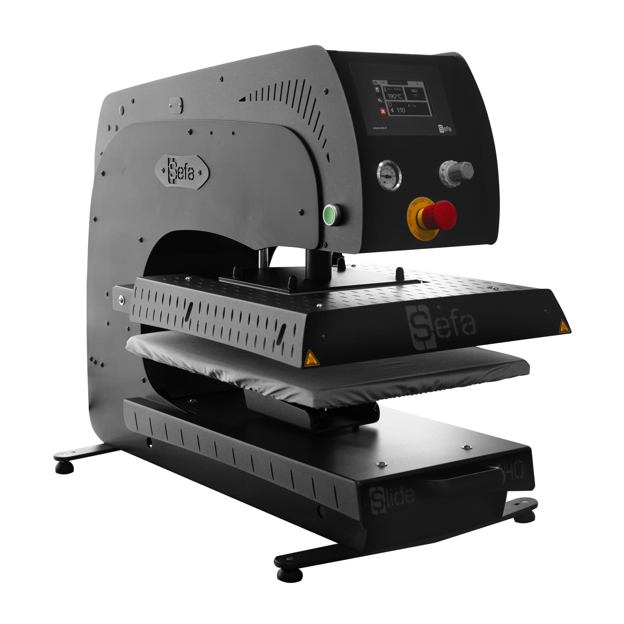 SEFA Velkoformátový pneumatický transferový lis SLIDE-540-LITE Black Edition, transferová plocha 40 x 50 cm