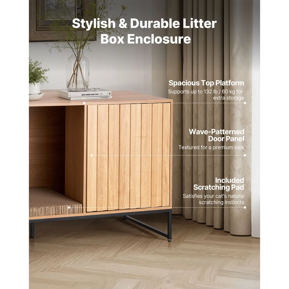 Nábytek na kočičí toaletu, skrytá skříňka na kočičí toaletu 120 cm s podložkou a úložným prostorem, vodotěsný koncový stolek do kočičí toalety, kočičí bouda, vhodná pro většinu kočičích toalet, do ložnice a obývacího pokoje