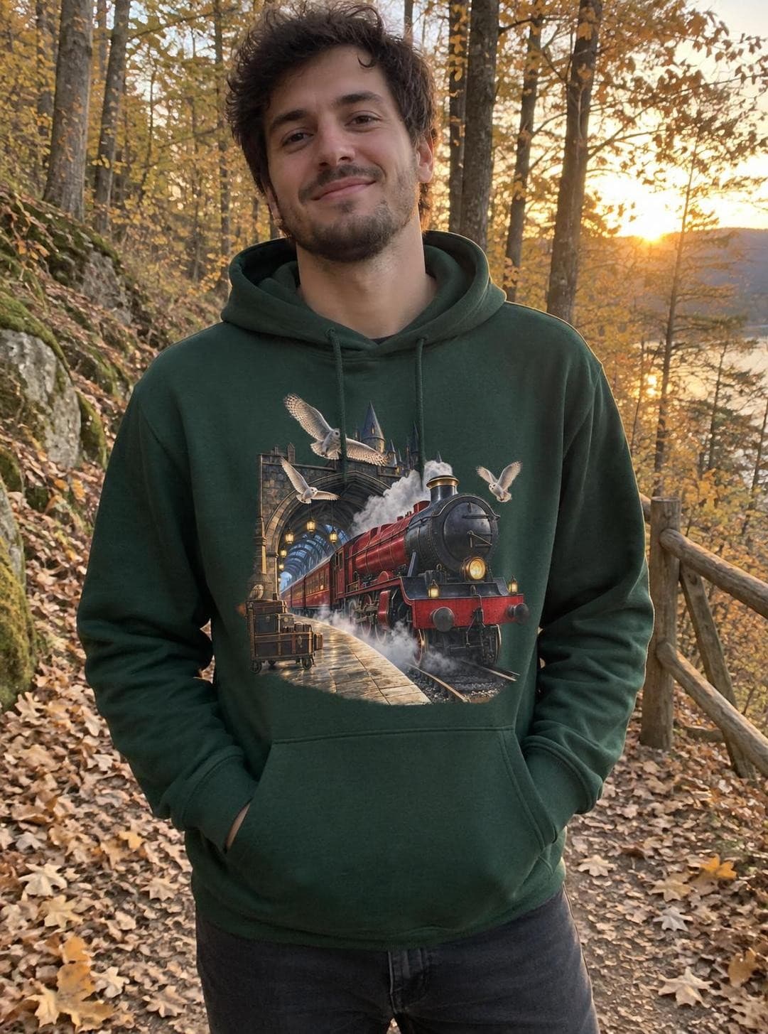 Harry Potter – Kouzelnický expres – pánská mikina s kapucí a potiskem (B&C #Hoodie)