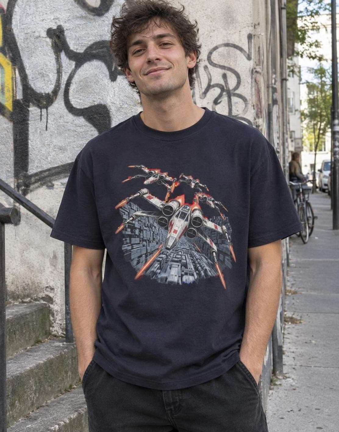 Star Wars – Let příkopem – oversize tričko z těžké bavlny s potiskem (Build your Brand BY 102)
