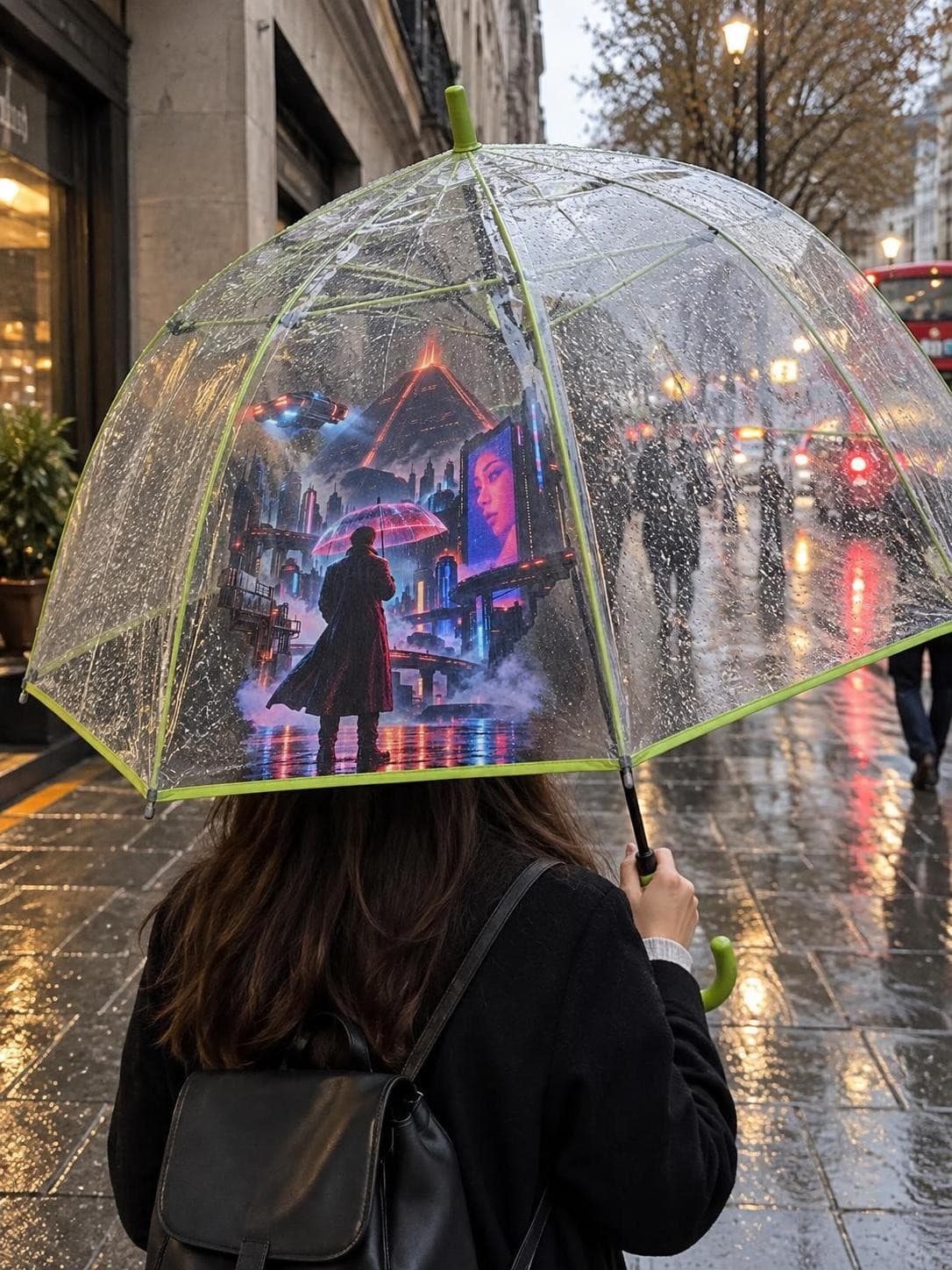Blade Runner – Neonový déšť – transparentní automatický holový deštník s potiskem (Fare 7112)