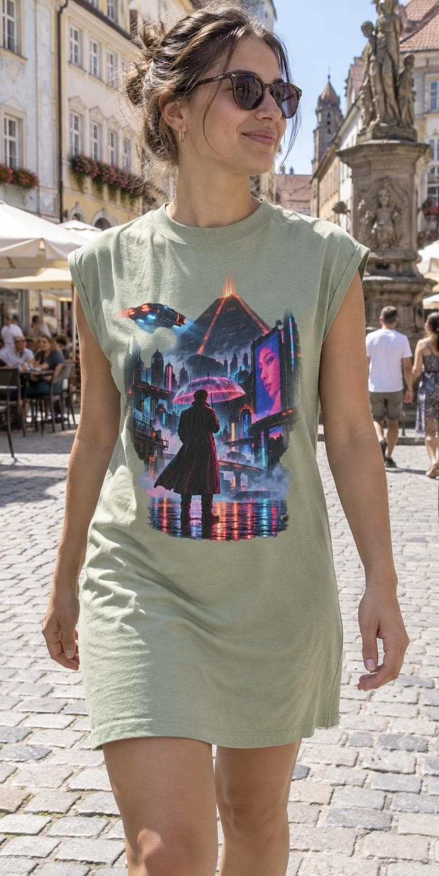 Blade Runner – Neonový déšť – tričkové šaty se stojáčkem s potiskem (Build your Brand BY 101)