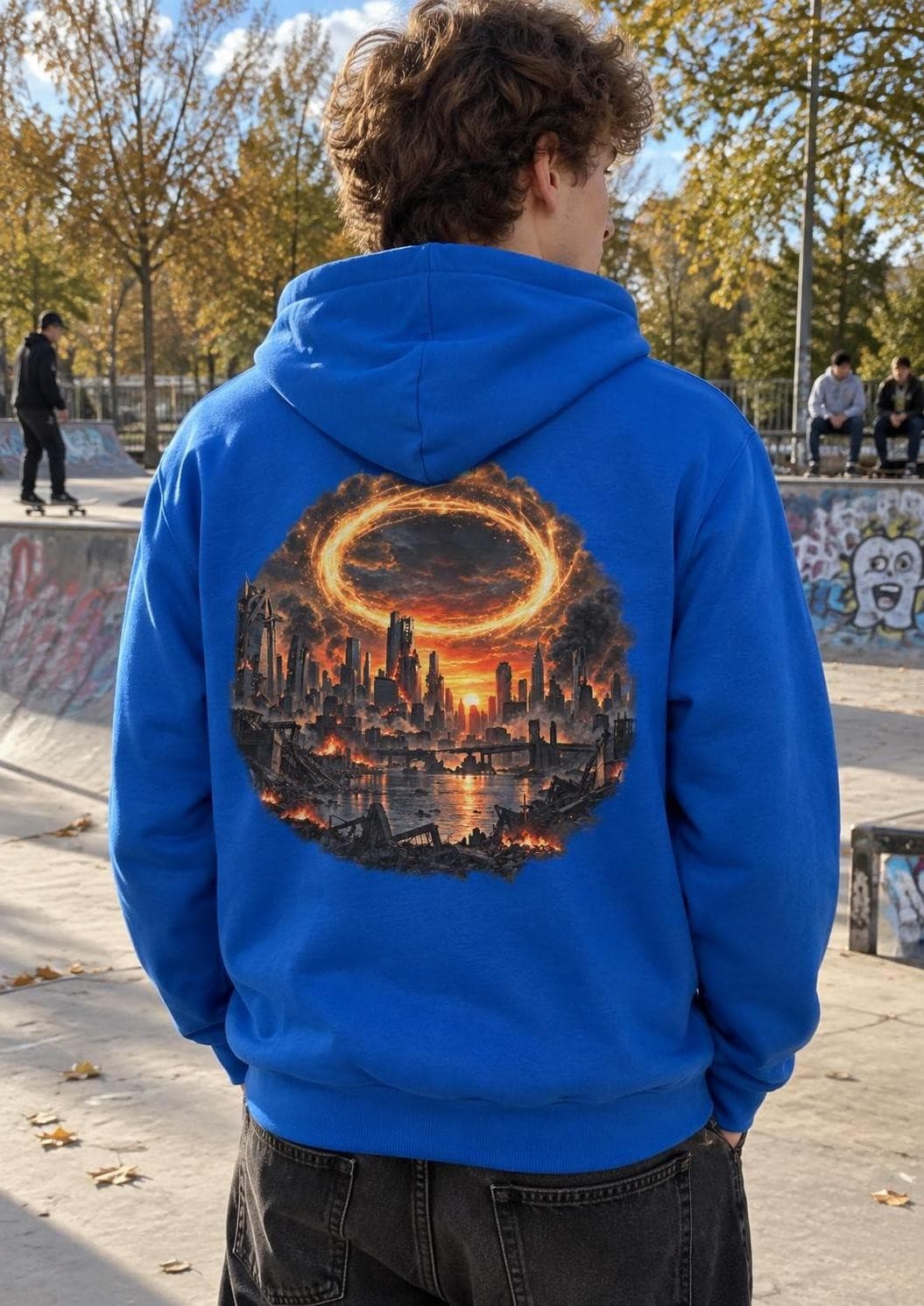 Avengers: Doomsday – Portál nad městem – mikina s kapucí z těžké bavlny a potiskem (Build your Brand BY 012)