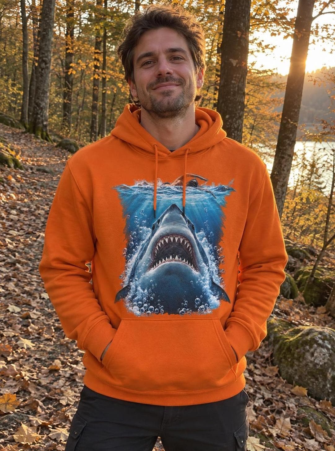Čelisti – Stín pod hladinou – pánská mikina s kapucí a potiskem (B&C #Hoodie)