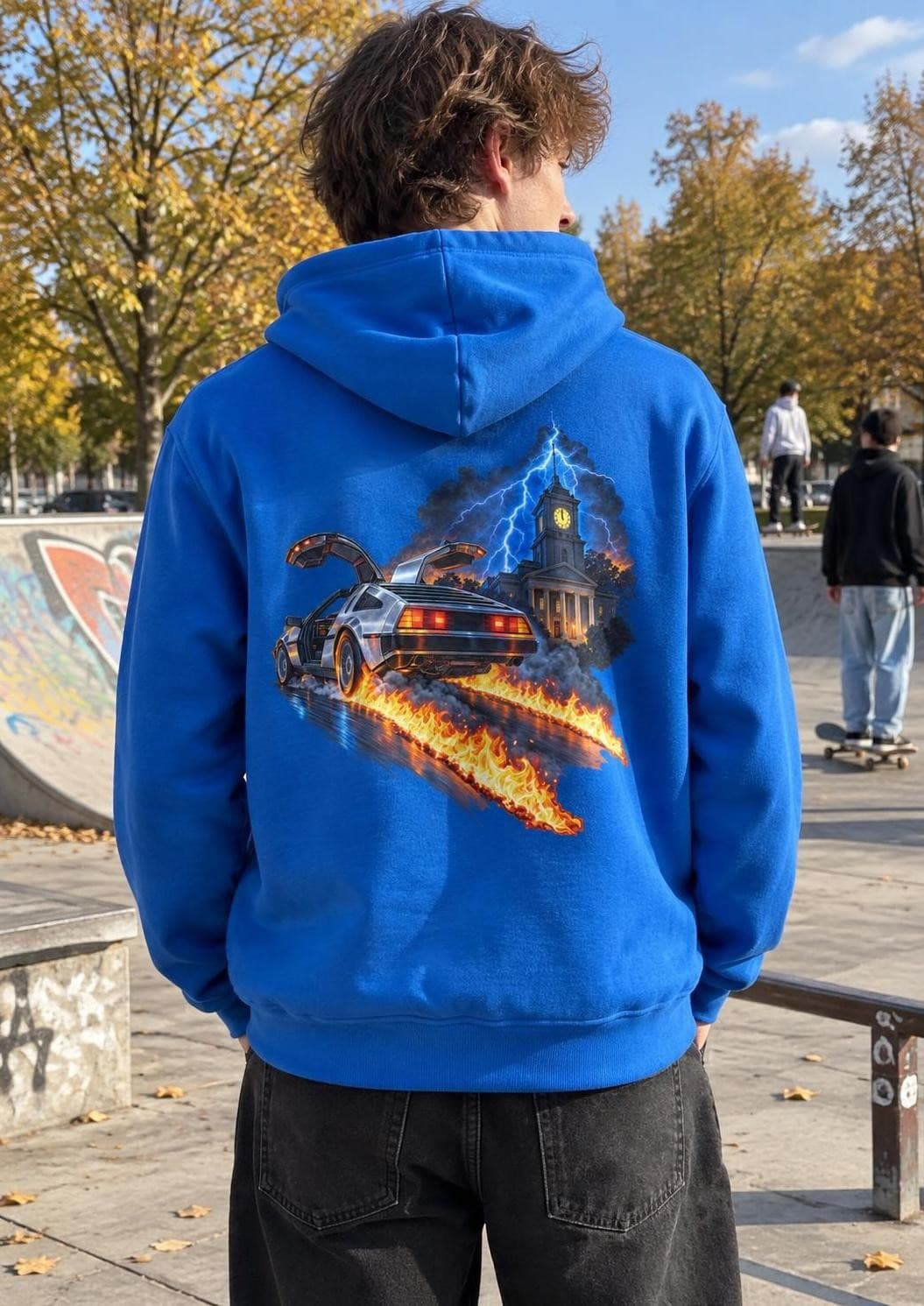 Návrat do budoucnosti – Time Machine 1985 – mikina s kapucí z těžké bavlny a potiskem (Build your Brand BY 012)