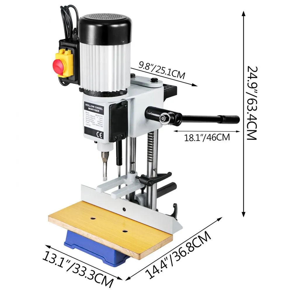 Stolní dlabačka 373 W (1/2 HP) 1400 ot./min. Stolní vrtačky s sklíčidlem 13 mm Stolní dlabačka s hmotností 27 kg (60 liber) Pro řezání dřevěných drážek Vnitřní broušení Vrtání kovu